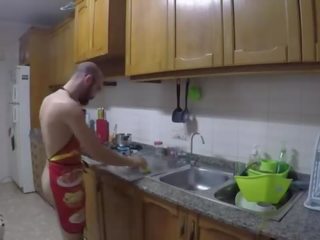 Cooking naked and eating pussy