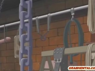 Chained anime brunette gets dildoed pussy and marvellous sucking stiff putz