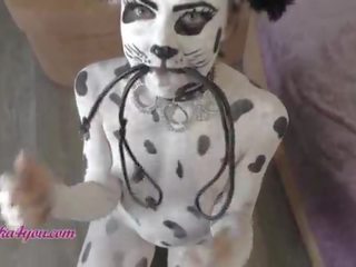 Perky mistress In Dalmatian Costume Playfully Rides Cavalier's Big johnson