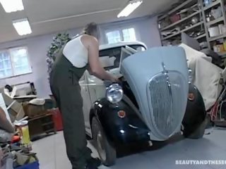 Alluring teen gets fucked by an old dude in garage