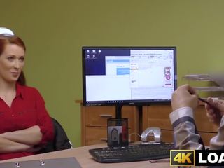 Red haired feature clips off big tits before office hammering