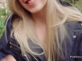 Blonde in pantyhose fucks in public pov