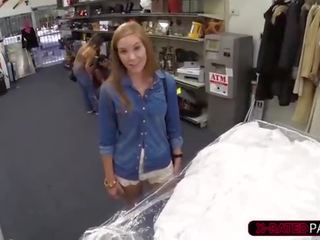 Amateur blonde bride walks in to sell her wedding dress gets fucked