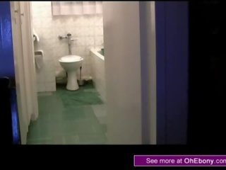 Black african harlot bitch fucked standing in bathroom