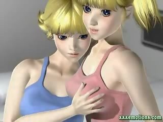 Animated blondes sharing a huge black pecker